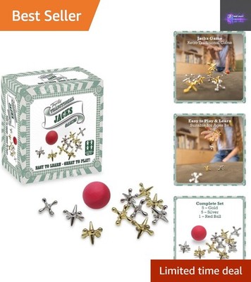 Metall Classic Jacks Spiel mit Ball & Tasche - Perfektes Geschenk für Kinder & Erwachsene