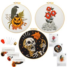 Gothic Halloween Embroidery Starter Kit for Beginners Adults, Stamped Cross Stit