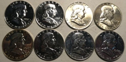 8 SILVER  PROOF & UNCIRCULATED FRANKLIN HALF DOLLARS!