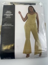 Disco Jumpsuit Costume Gold Yellow Sequin Flare Leg Womens Adult Plus 18-20 New