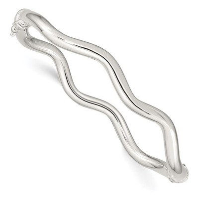 Sterling Silber poliert gewellt aufklappbar Armreif 7''