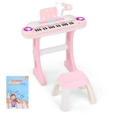 COSTWAY Electronic Kids Piano Toy 37 Keys Piano Keyboard with Stool-Pink