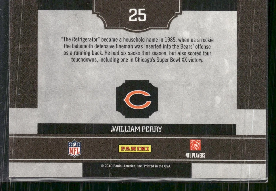 2010 Panini Classics #25 William Perry Classic Singles - Image 2 of 2