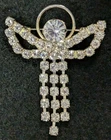 Vintage Angel Brooch Pin Silver Halo & Wings Clear Stones Waterfall - Preowned