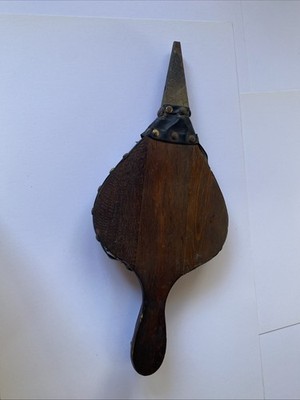 Hand Bellows Wood Leather Vintage Fireplace Stove Stoker Worn Used Country Decor