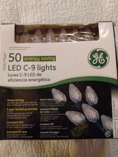NEW GE 50 Ct LED C-9 Lights Christmas Indoor Outdoor Crystal White 32.6 Ft