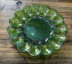 Vintage Indiana Glass Co. Carnival Glass Egg Plate Iridescent GreenHobnail