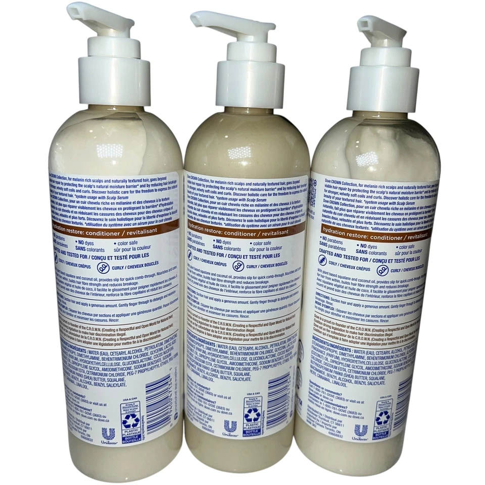 3x Acondicionador Restaurar Hidratación Colección Dove Crown 11.5oz Cabello Rizado NUEVO Foto 2 de 2