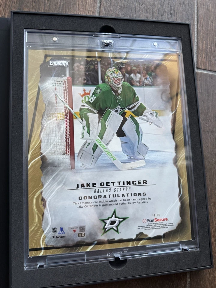 2024-25 Fanatics Emanate NHL Jake Oettinger Firmado Automáticamente Dallas Estrellas Oro/50 Foto 3 de 4