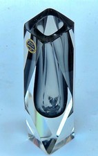 Vtg Murano Glass Vase Faceted Sommerso Art Beautiful Smoke Gray 6.5 Vase