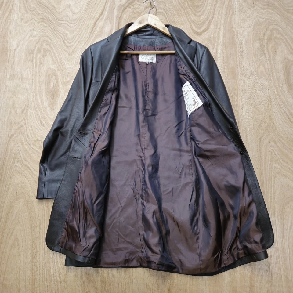 Jane Norris Soft Leather Jacket Button Up Blazer UK Size 12 Coat Long Sleeves - Image 3 of 4