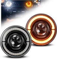 DOT 7 Inch Round LED Headlight,Hi/Lo Beam with White DRL Amber Turn Signal, Anti