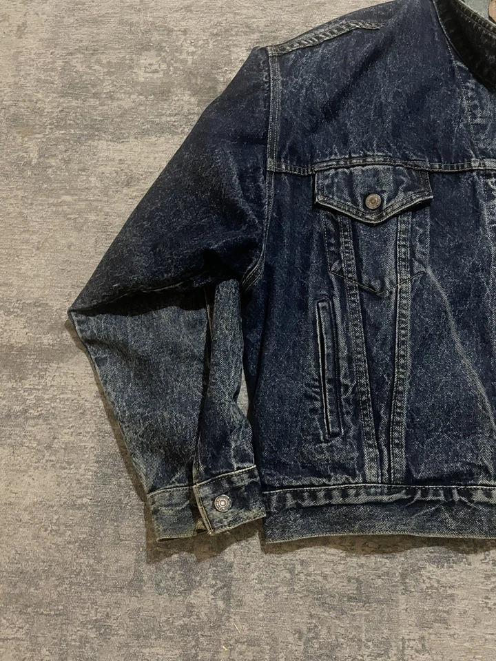 Jaqueta jeans caminhoneiro vintage Levi tipo 3 lavagem de pedra aba branca masculina tamanho grande - Imagem 3 de 4