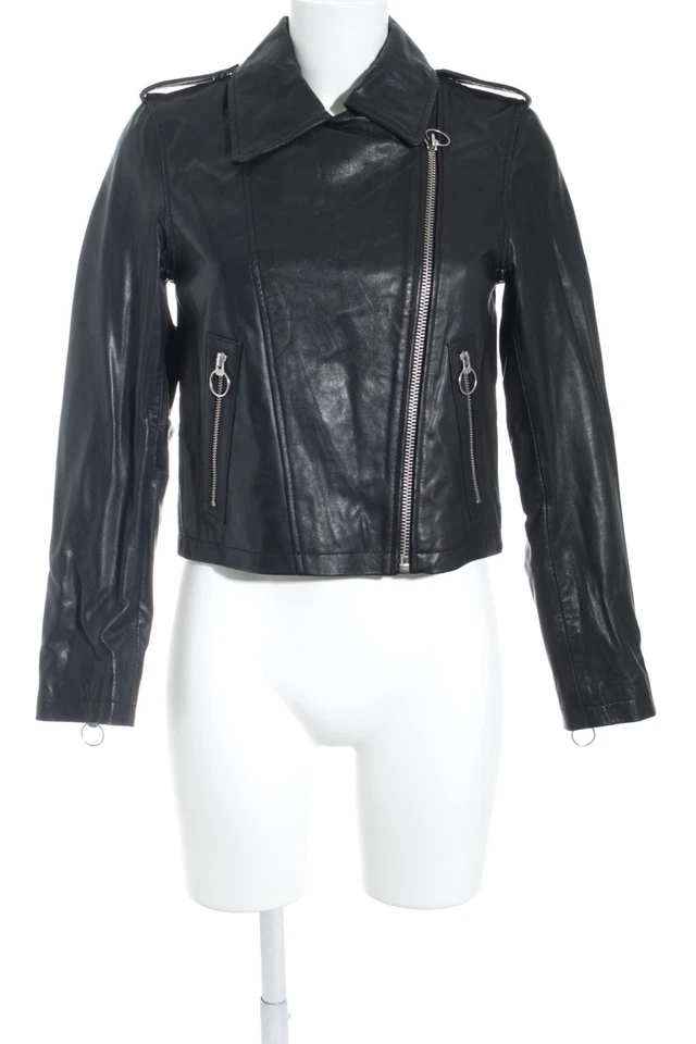 ASOS Chaqueta de cuero Mujeres Chaqueta Talla EU 34 negro Estilo ciclista - Imagen 4 de 4