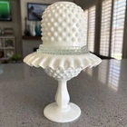 VTG Fenton White Milk Glass Pedestal 3 Piece Hobnail  Fairy Lamp