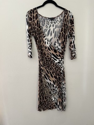 Vtg Y2K Ed Hardy Christian audigier Faux Wrap Dress Bodycon Xs Leopard Crystal