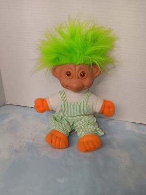 Vintage Glo Troll 15'' Green Hair Eyes Glow Orange Soma 1992 Troll Works