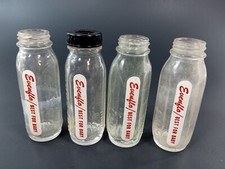 Vintage  Miniature 3" Evenflo Glass Baby Bottles Lot of 4 - No nipples, 1 lid