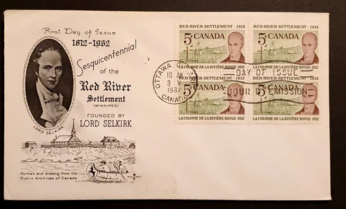 Canada Stamps 1962 Rose Craft First Day Cover Red River Settlement block of 4 (w