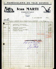 CABESTANY (66) MARECHALERIE & MACHINES AGRICOLES "Jean MARTI" Facture en 1960