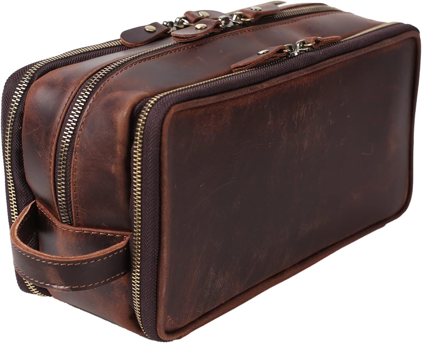 RC ROCKCOW Personalized Leather Toiletry Large, Coffee(full grain leather) 