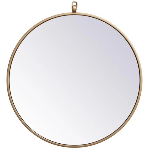 Elegant Decor Eternity 21" Round Mid Century Metal Frame Hooked Mirror in Brass - Picture 1 of 7