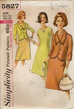 Simplicity 5827 Sleeveless A-Line Dress & Jacket w Bias V Collar Sz 14 COMPLETE