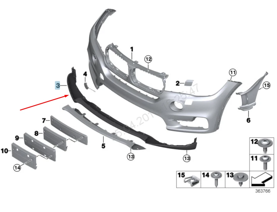 NEW BMW X5 F15 FRONT BUMPER SPOILER 51117397413 7397413 2015 OEM  