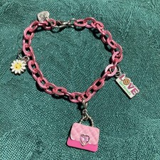 Girl Scout Charm Bracelet, Pink, Love Scouts, Sun, Purse, Heart 7”, Cute