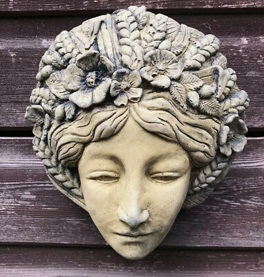 Erntegöttin grüne Dame Wandrelief STEIN Garten Ornament 20cm/8''H   +FREEBIE