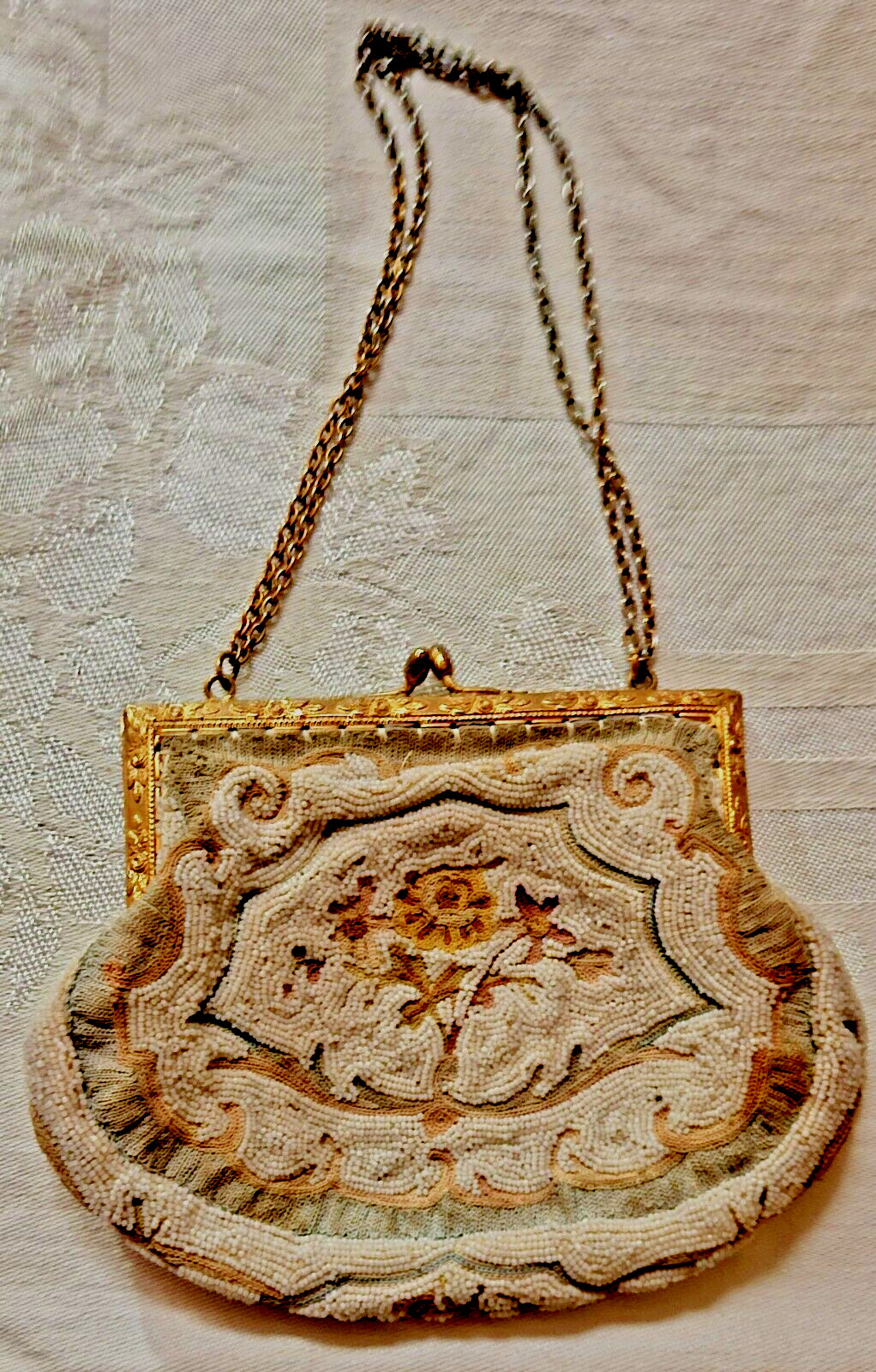 Antique Beaded Threadwork Chained Handbag 6x4.75"… - image 3
