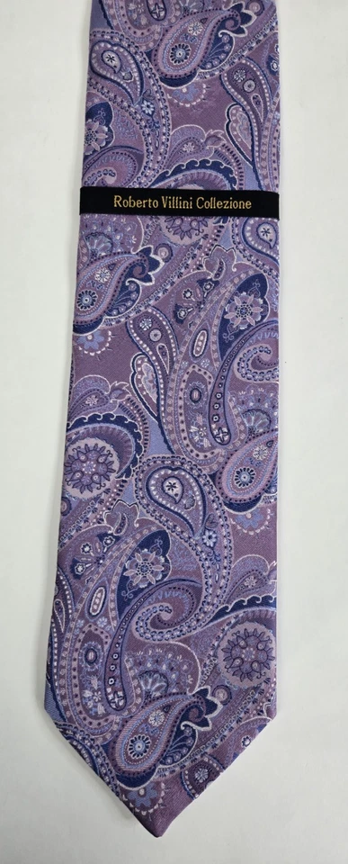 Corbata de seda Roberto Villini Collezione púrpura cachemira Foto 2 de 4