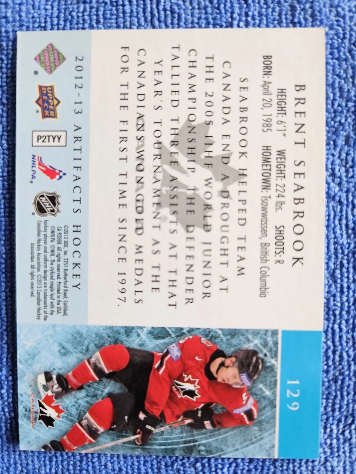 2012-13 Artifacts #129 Brent Seabrook TC /999 - Image 2 of 2