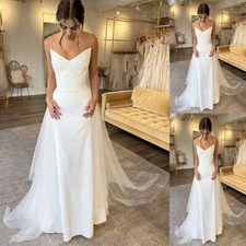 Strapless Wedding Dresses White Satin A Line Pearl Tulle Lace Beach Bridal Gown