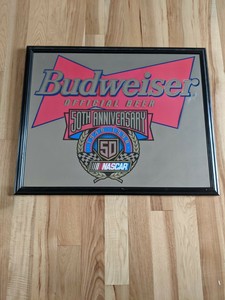 Large Vintage Budweiser King Of Beers Nascar 50th Anniversary Mirror Sign Ebay