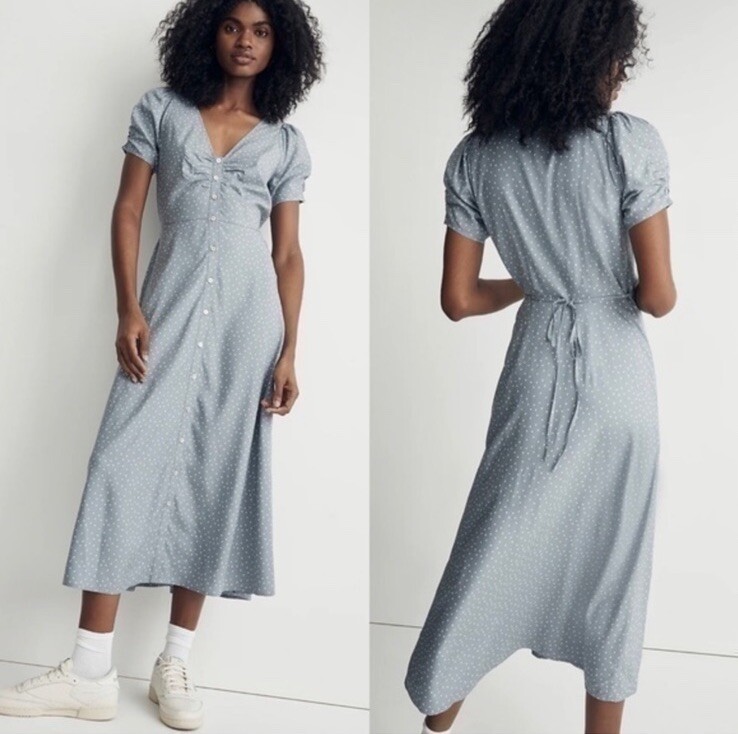 leedra button front midi dress Madewell Leedra Button Front Midi Dress in Dot Blue Women’s Size 6 Style  NK411