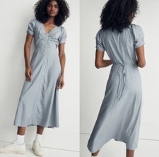 Madewell Leedra Button Front Midi Dress in Dot Blue Women’s Size 6 Style NK411