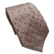 Jos. A. Bank Signature Collection Mens Tie Beige Blue Geometric Silk 59"L 3.25"W