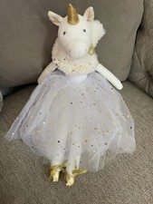 FAO Schwarz White Plush Unicorn in Tutu Gold Accents Petit Bon Ballerina 22"
