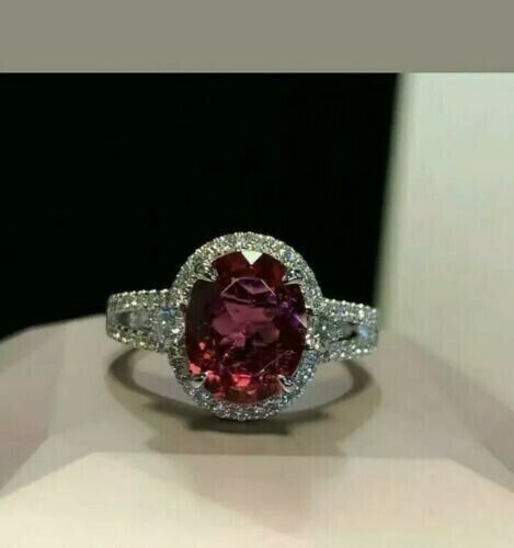 2.35 Ct Natural Ruby & Moissonite Engagement Ring 10K Solid White Gold mom gift - 第 1/5 張圖片