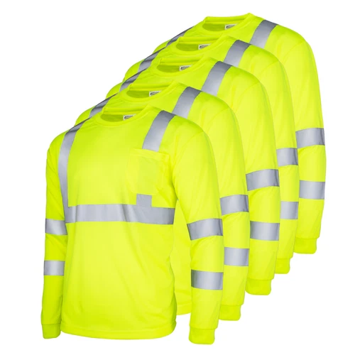 5 Pack Hi Vis T Shirt ANSI Class 3 Reflective Safety Long Sleeve - product listing photo
