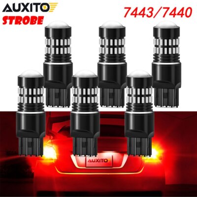 6x 7443 Red LED Strobe Brake Light Flashing Safety Blink Tail Parking Bulbs HUS