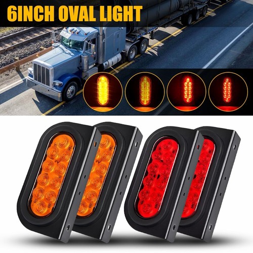 4Pcs 6-Inch Oval LED Trailer Lights - Red Stop/Turn/Tail & White Reverse Lights, IP67 Waterproof With Pigtails - For Trucks, Trailers & Boats - View #8