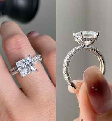 2.50tcw Moissanite Halo Pavé Engagement Ring Solid 935 Silver LIFETIME WARRANTY