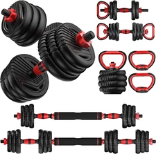 Set 4 en 1 Mancuernas, Barra, Kettlebell y Soporte, Gimnasio en Casa