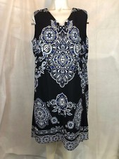 International Concepts Sleeveless V-Neck Dress Black Blue Paisly Women's 1X NEW]