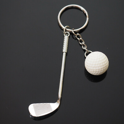 Golf Club and White Ball Keychain Men and Women Key Ring Fob Holder Golfer Gift