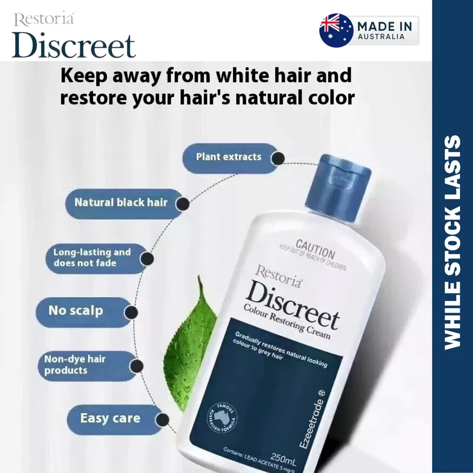 RESTORIA Discreet Colour Restoring Cream Pack Grey Hair to Black Unisex 250ml - image 3 of 4