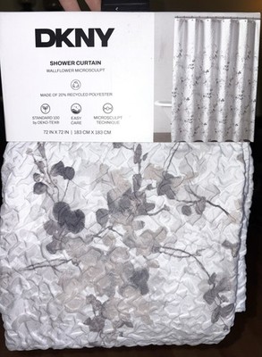 DKNY Wallflower Microsculpt Shower Curtain Gray & White Floral Fabric 72'' X 72''