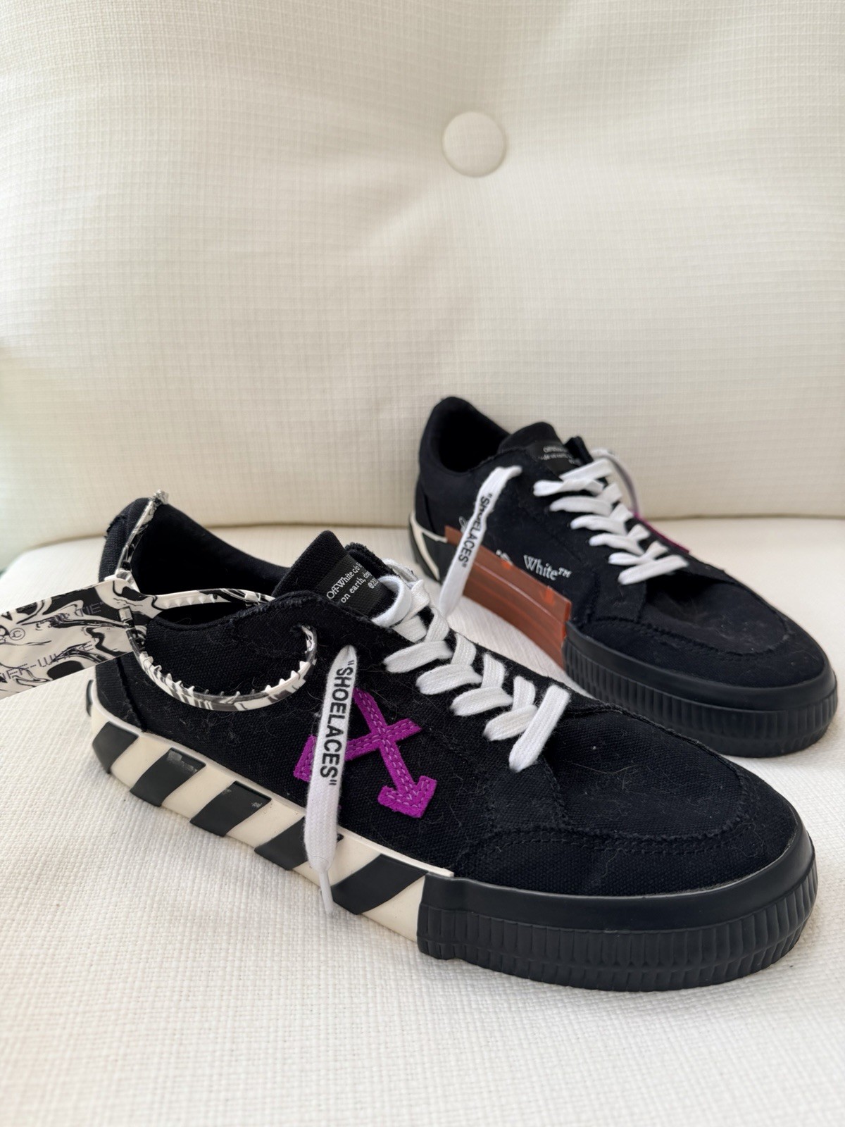 Off-White Virgil Abloh Low Vulcanized Black Purple Sneakers Sz 38